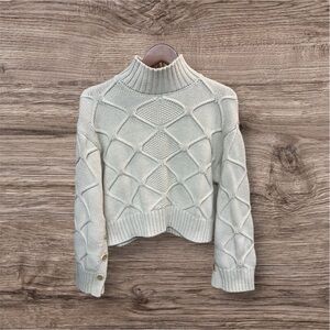 Banana Republic Crop Cable Knit Mockneck Sweater Small Oatmeal